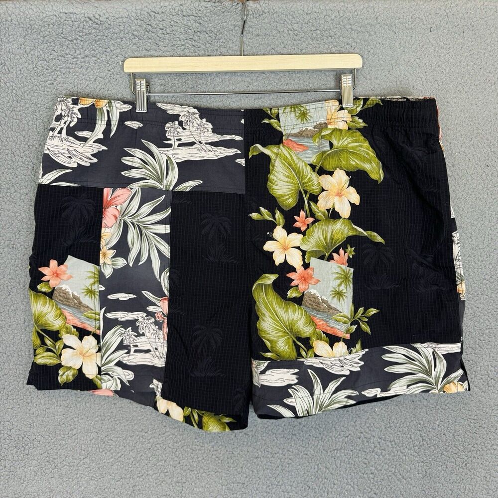 Tommy Bahama Swim Trunks Men‎ 2XL Black Floral Print Drawstring Lined Beach.